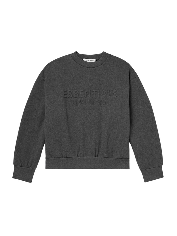 Photo: FEAR OF GOD ESSENTIALS - Logo-Embossed Cotton-Blend Jersey Sweatshirt - Gray