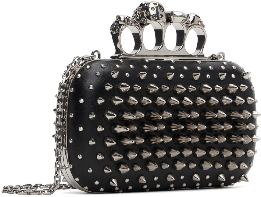ALEXANDER MCQUEEN エンベロープ型クラッチバッグ Alexander McQueen Black Croc Embossed Leather Skull Flap