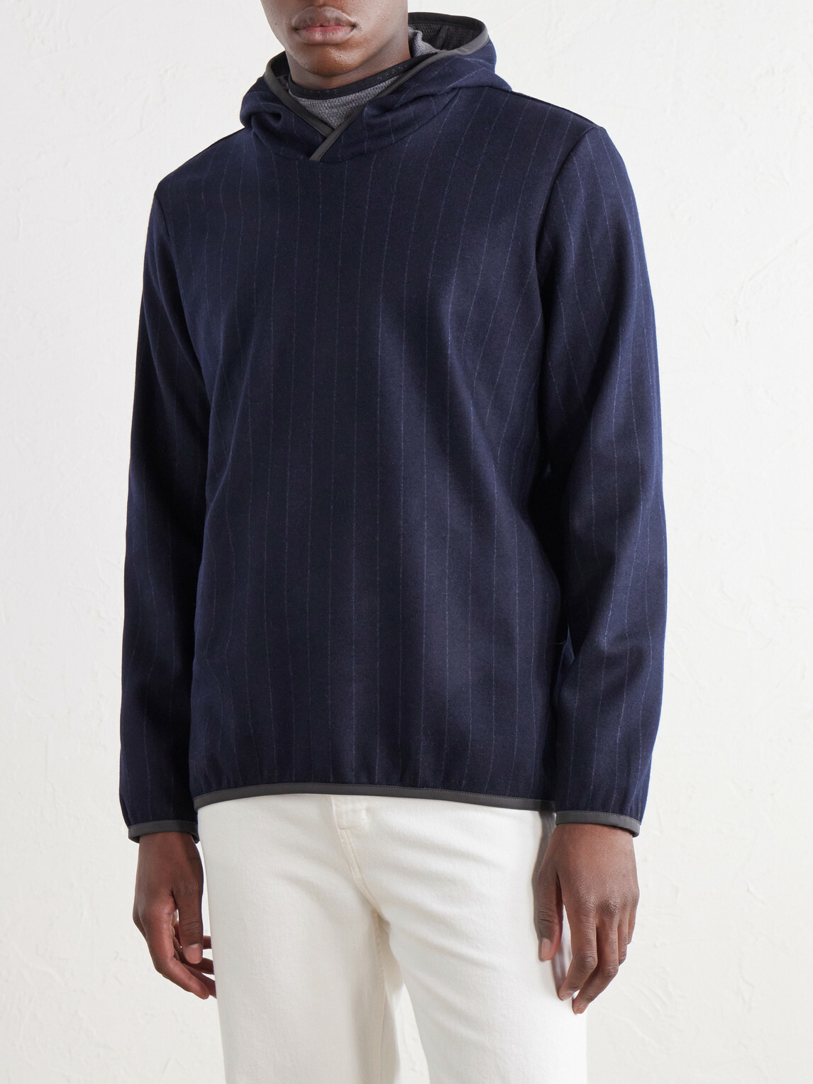 SEASE - Drone Pinstriped Wool-Blend Jersey Hoodie - Blue