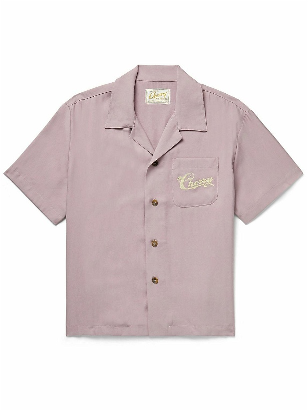 Photo: CHERRY LA - Camp-Collar Logo-Embroidered Cotton-Blend Twill Shirt - Pink
