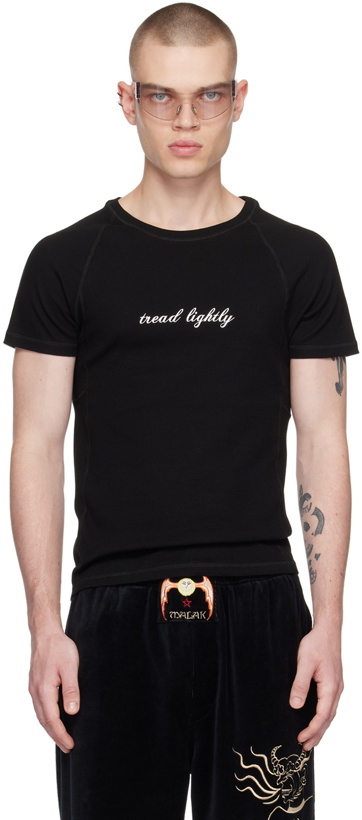 Photo: Raga Malak SSENSE Exclusive Black 'Tread Lightly' T-Shirt
