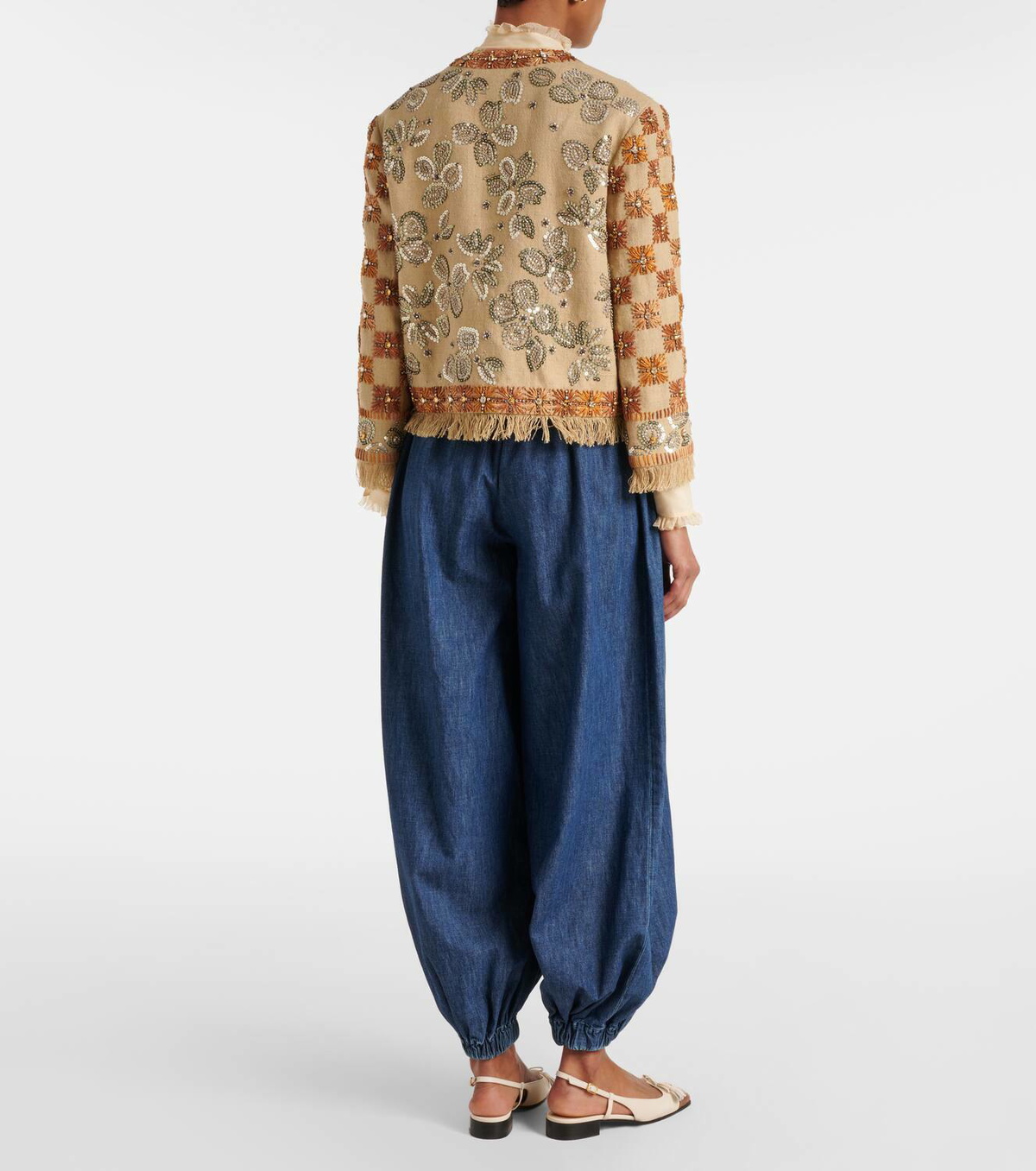 ジャケット・アウター 90s VALENTINO GARAVANI design linen jkt Valentino Garavani Beaded Leaf-Embroidered Linen Jacket | Neiman