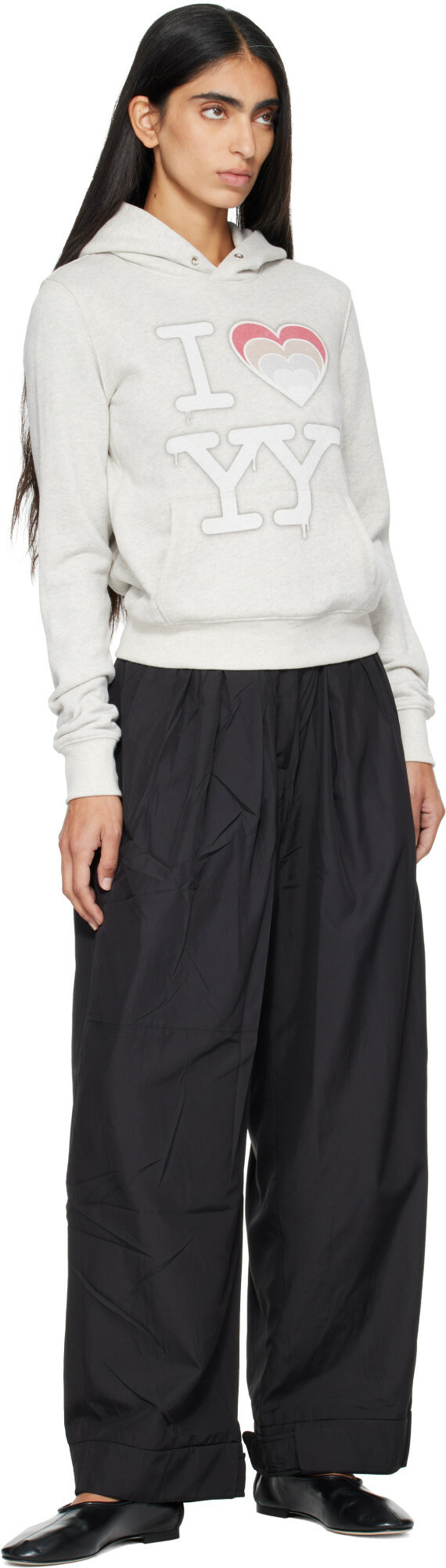 OPEN YY Black Fluid Full Gather Trousers