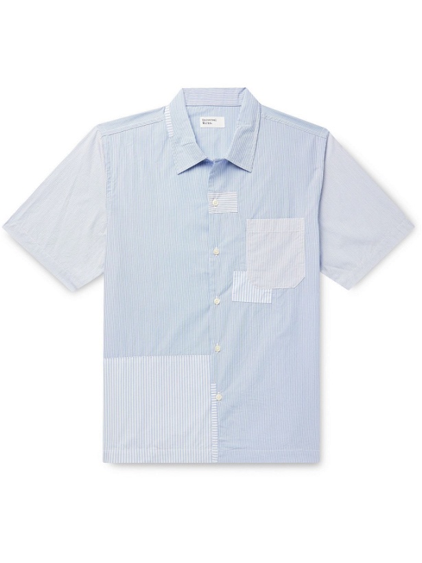 Photo: UNIVERSAL WORKS - Convertible-Collar Patchwork Striped Cotton-Poplin Shirt - Blue