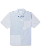 UNIVERSAL WORKS - Convertible-Collar Patchwork Striped Cotton-Poplin Shirt - Blue