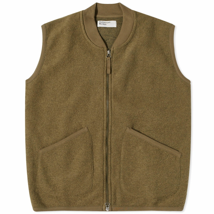 Photo: Universal Works Men's Wool Fleece Zip Waistcoat in Lovat