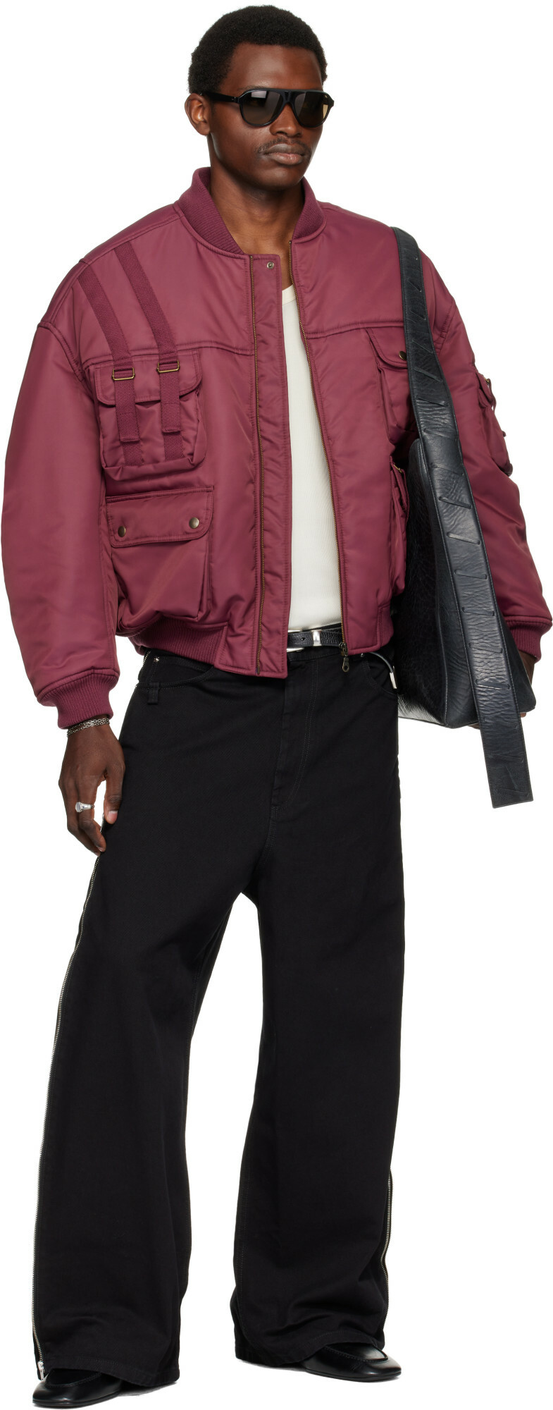 LU'U DAN Burgundy Aviator Bomber Jacket