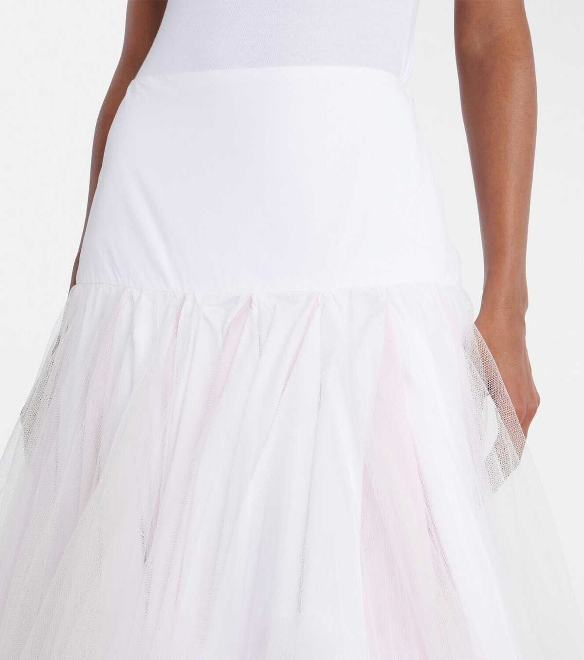 Jacquemus Mireio tulle-trimmed cotton poplin midi skirt