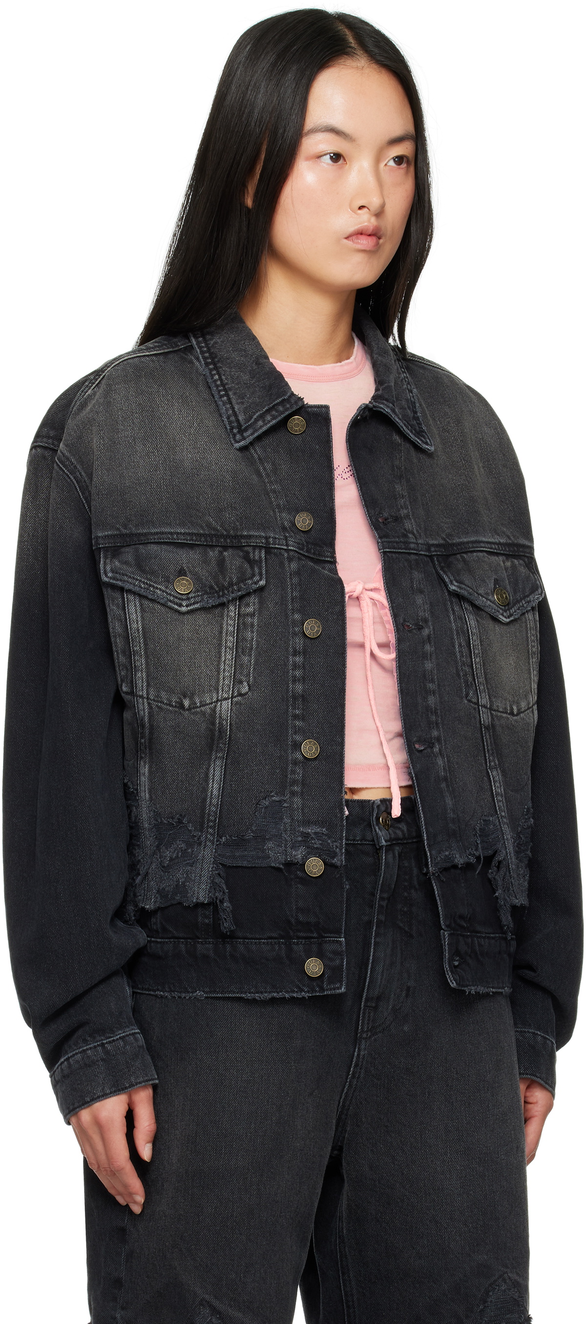 GUESS USA Black Distressed Denim Jacket