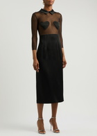 Blumarine Heart-appliquéd Tulle and Satin Midi Dress Black