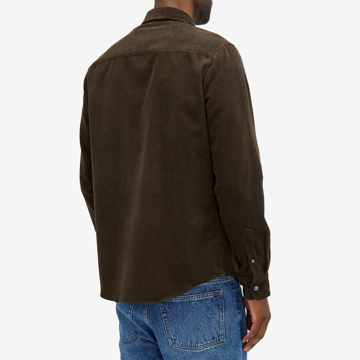 AMI Paris Men's Corduroy Tonal Heart Button Down Shirt in Dark Coffee