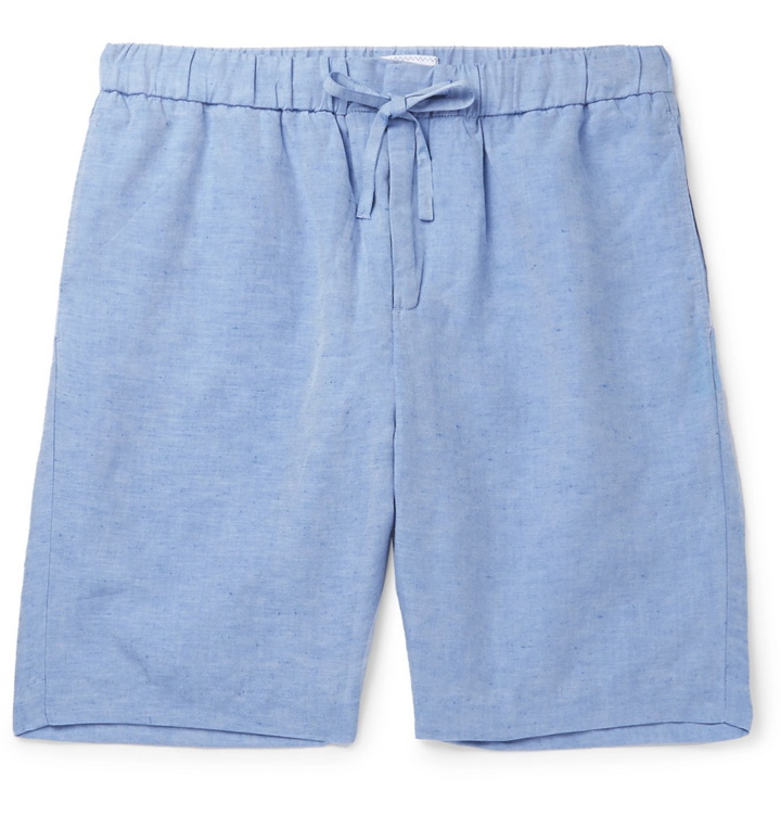 Photo: Frescobol Carioca - Wide-Leg Slub Tencel and Linen-Blend Drawstring Shorts - Blue