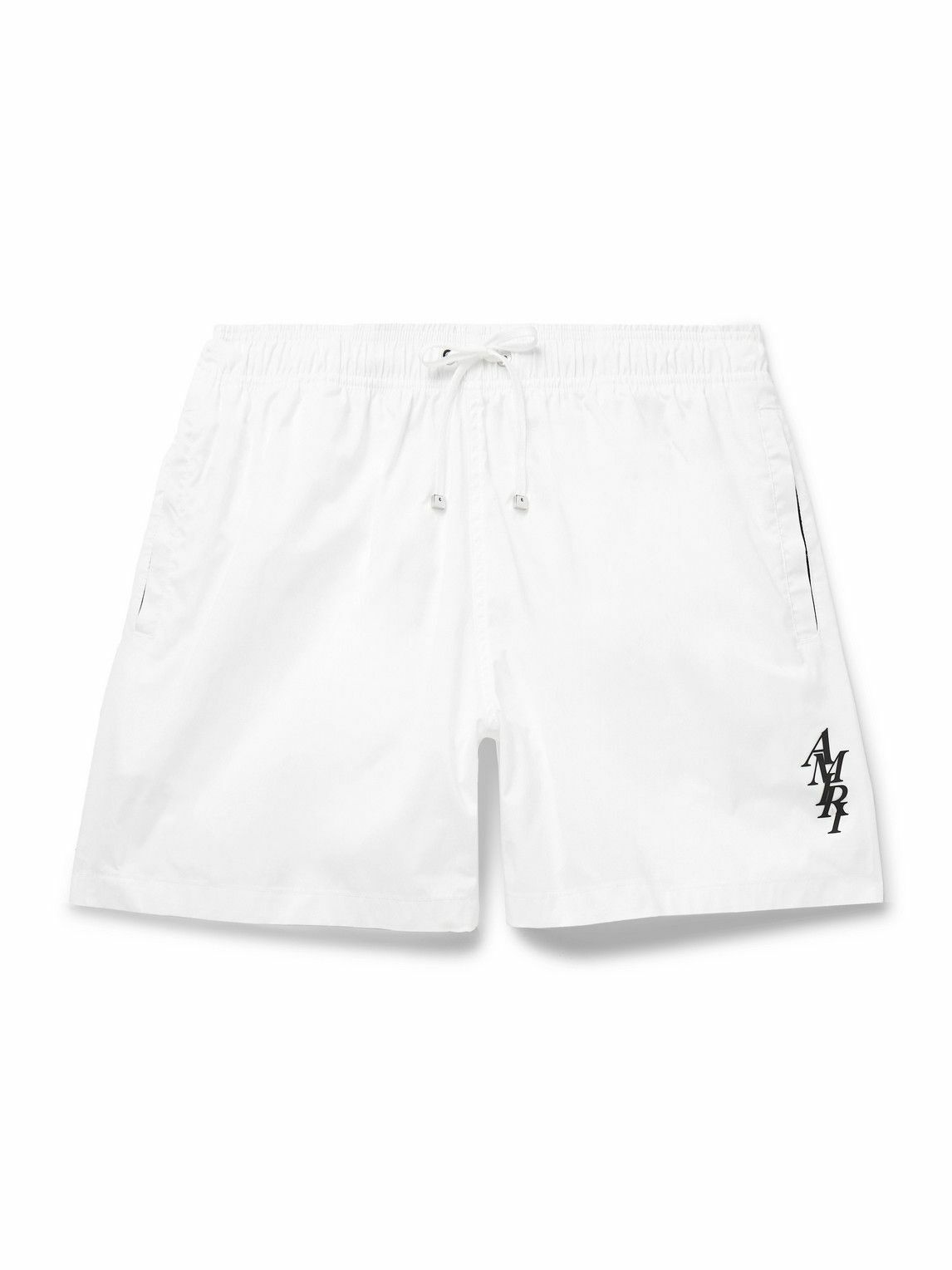 Photo: AMIRI - Straight-Leg Mid-Length Logo-Appliquéd Swim Shorts - White