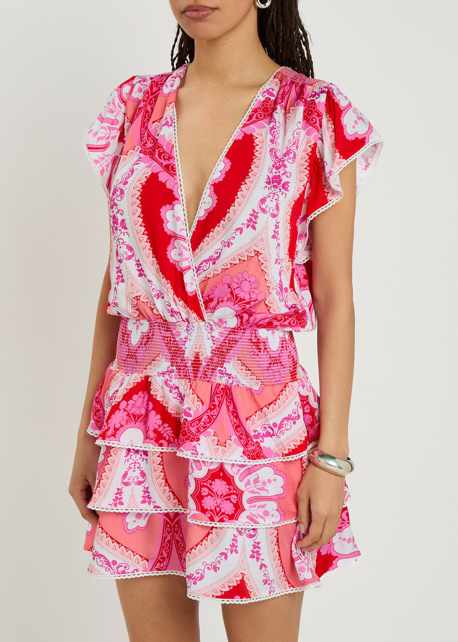 Melissa Odabash Jess Printed Woven Mini Dress Pink