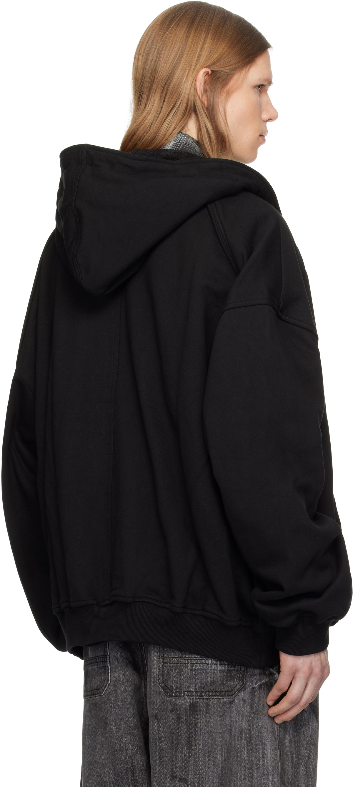 トップス juun.j zip hoodie Juun.J Black Double Layered Zip-Up Hoodie Juun.J