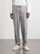 Brunello Cucinelli - Tapered Pleated Virgin Wool-Flannel Drawstring Trousers - Gray