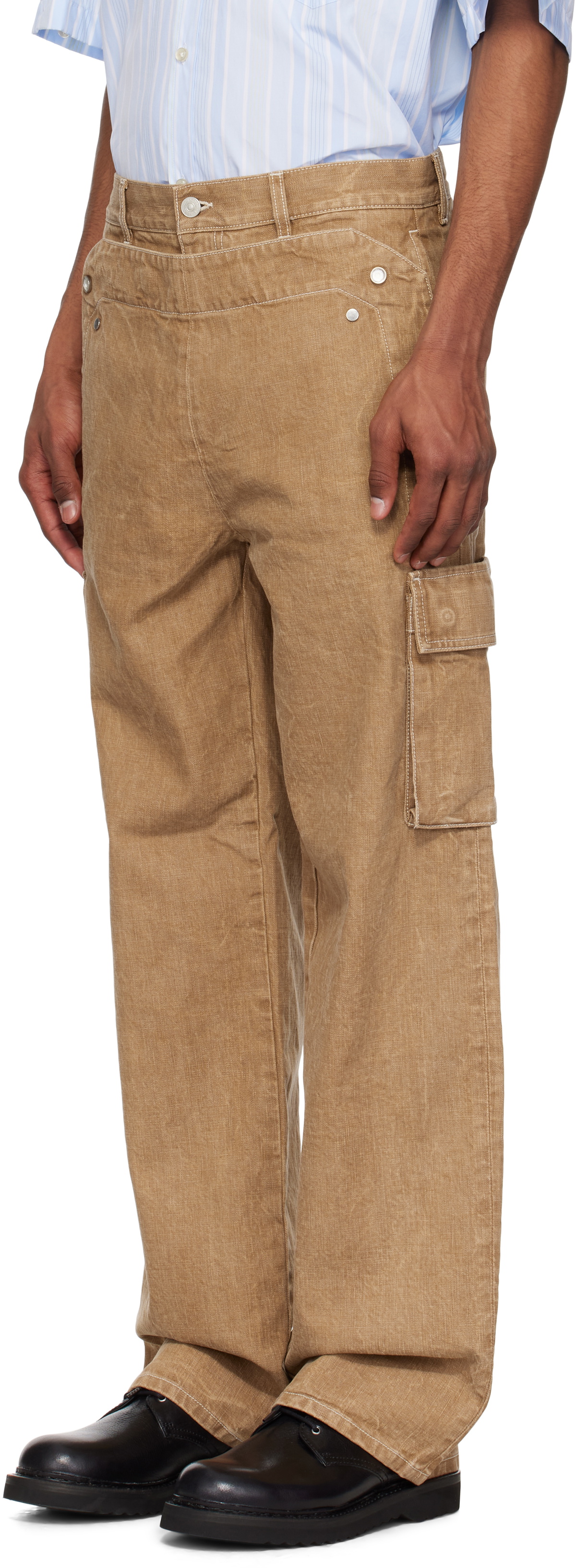 le PÈRE Tan Peek-A-Boo Denim Cargo Pants