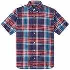 Beams Plus Men's Short Sleeve Indian Madras Check Shirt in Navy