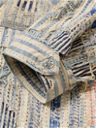 KAPITAL - Liberty Distressed Embroidered Striped Cotton-Blend Blouson Jacket - Blue