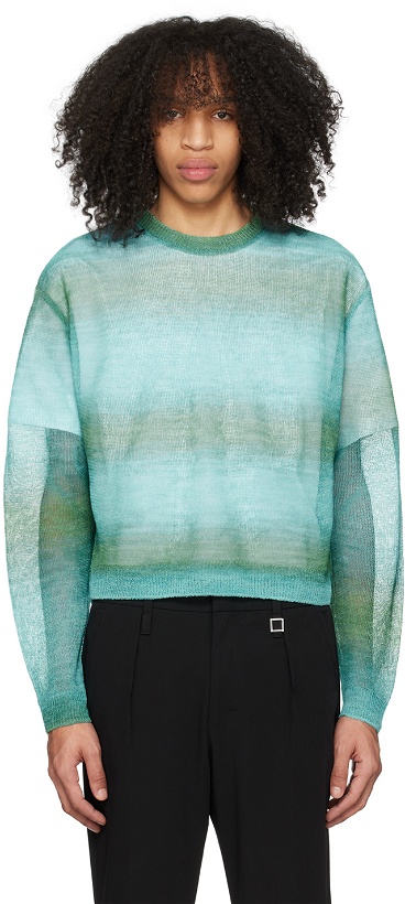 Photo: Wooyoungmi Blue & Green Gradient Stripe Sweater