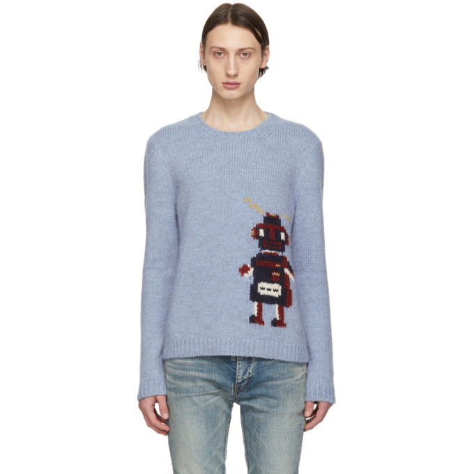 Photo: Saint Laurent Blue Jacquard Robot Sweater