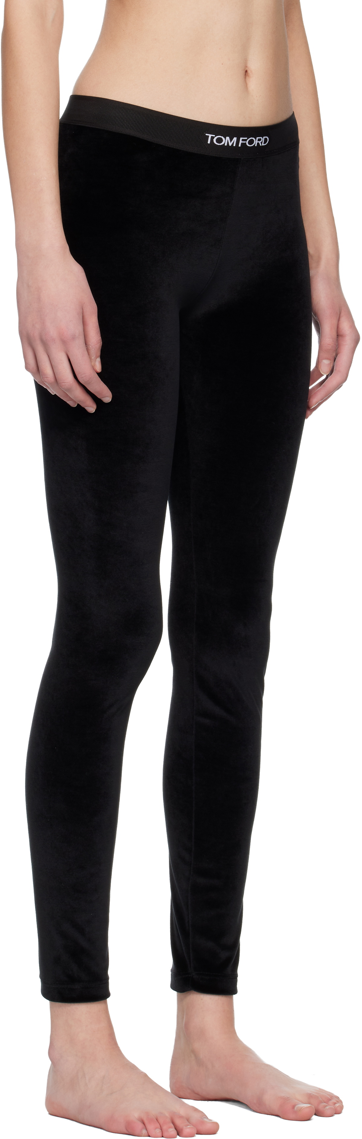 TOM FORD Black Stretch Lustrous Velour Signature Leggings