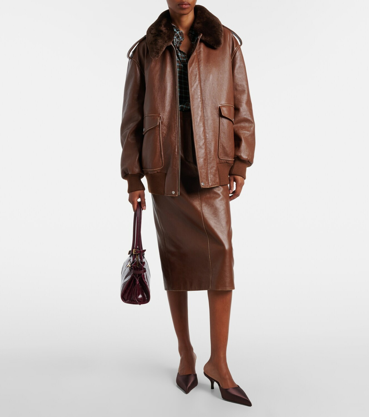 Prada Shearling-trimmed leather jacket