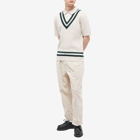 END. x Beams Plus 'Ivy League' Cricket Knit Polo Shirt in Ivory/Dark Green