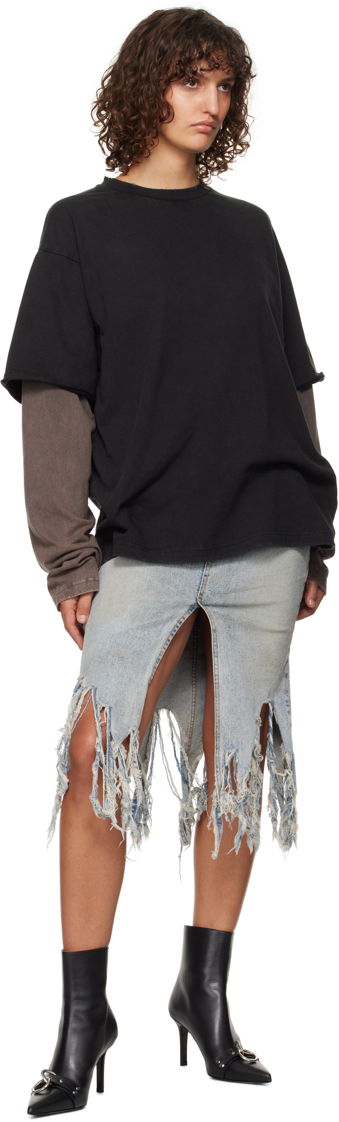 We11done Distressed Mini Denim Skirt Skirts 600064958blu