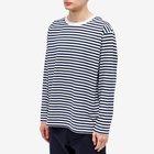 Nanamica Men's Long Sleeve COOLMAX Stripe T-Shirt in Navy/White