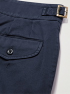 Rubinacci - Manny Slim-Fit Tapered Pleated Cotton-Twill Trousers - Blue