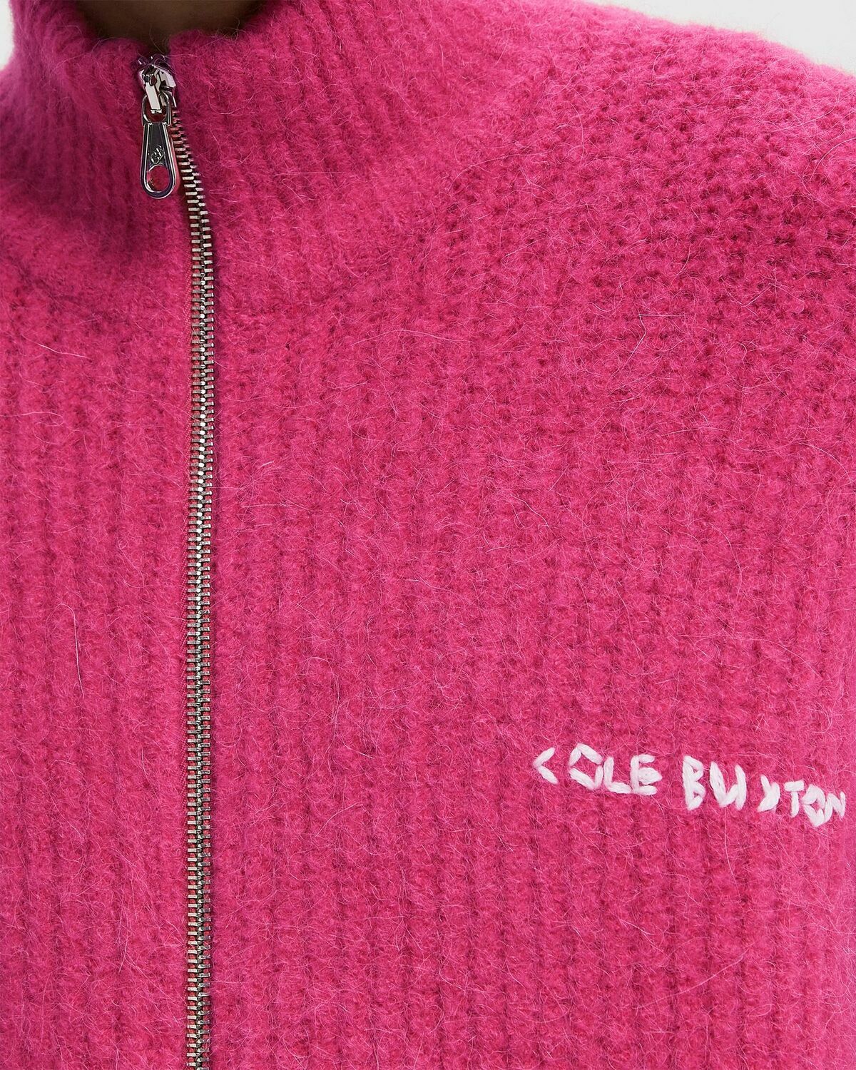 Cole Buxton EMBROIDERED RIB KNIT ZIP THROUGH pink Mens Pullovers/Zippers & Cardigan