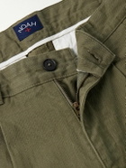 Noah - Straight-Leg Pleated Herringbone Cotton Trousers - Green