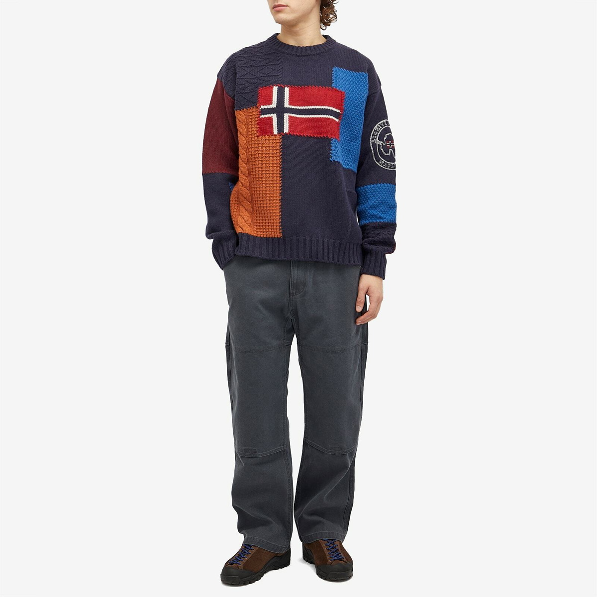 トップス NAPAPIJRI Cotton Fade Ds Knit Napapijri Men's Archive Patchwork Knit Sweatshirt in Multi