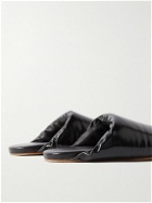 Bottega Veneta - Padded Glossed-Leather Slides - Black