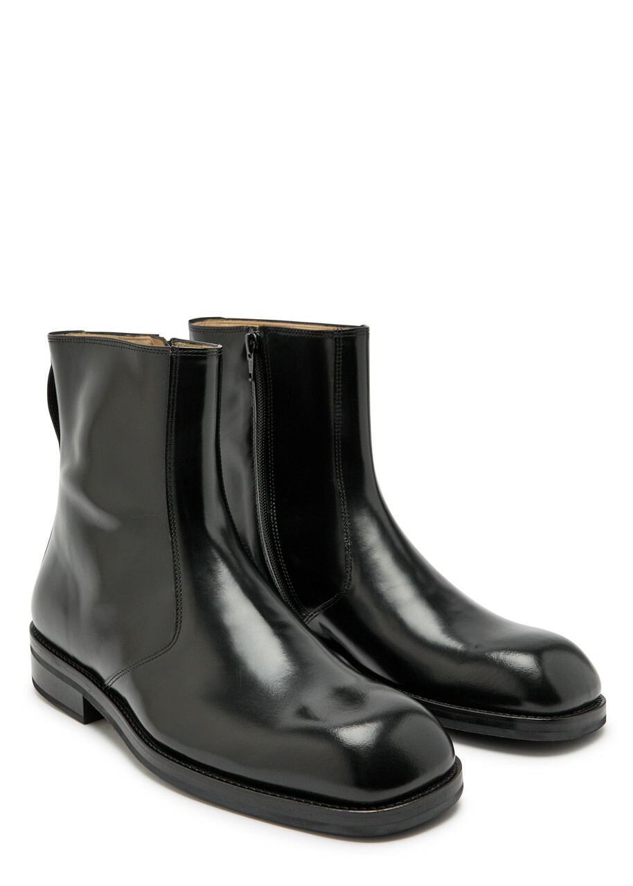 Lemaire Glossed Leather Ankle Boots Black