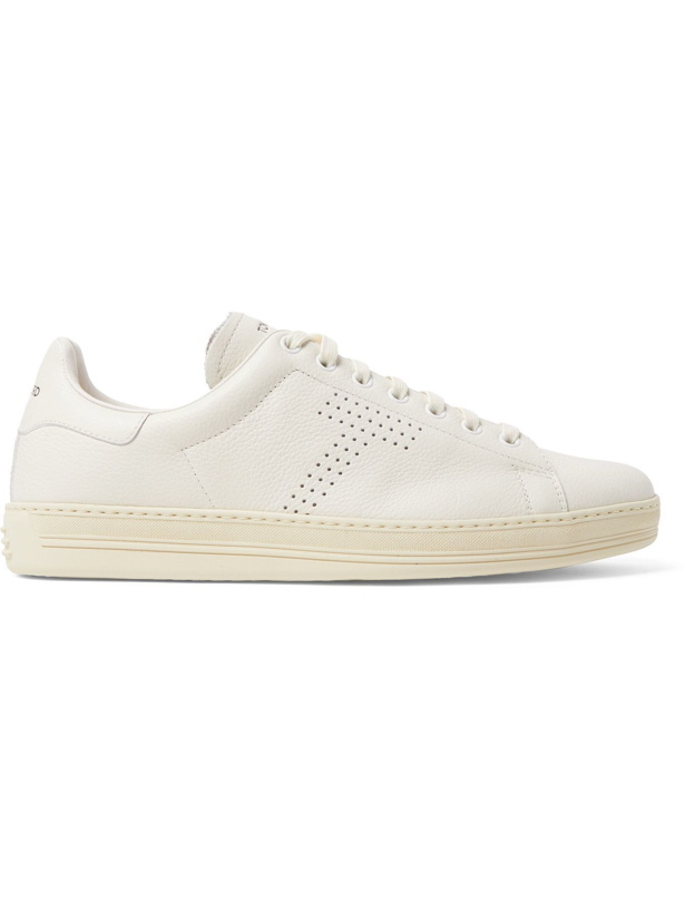 Photo: TOM FORD - Warwick Perforated Full-Grain Leather Sneakers - White