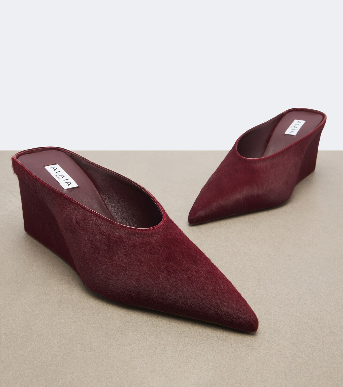 Alaïa Cube calf hair wedge mules