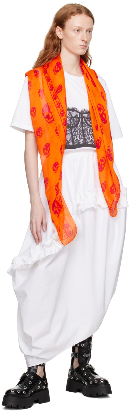 ALEXANDER MCQUEEN 赤 スカル柄 マフラー RP290€ Alexander McQueen Silk Modal Skull scarf black red