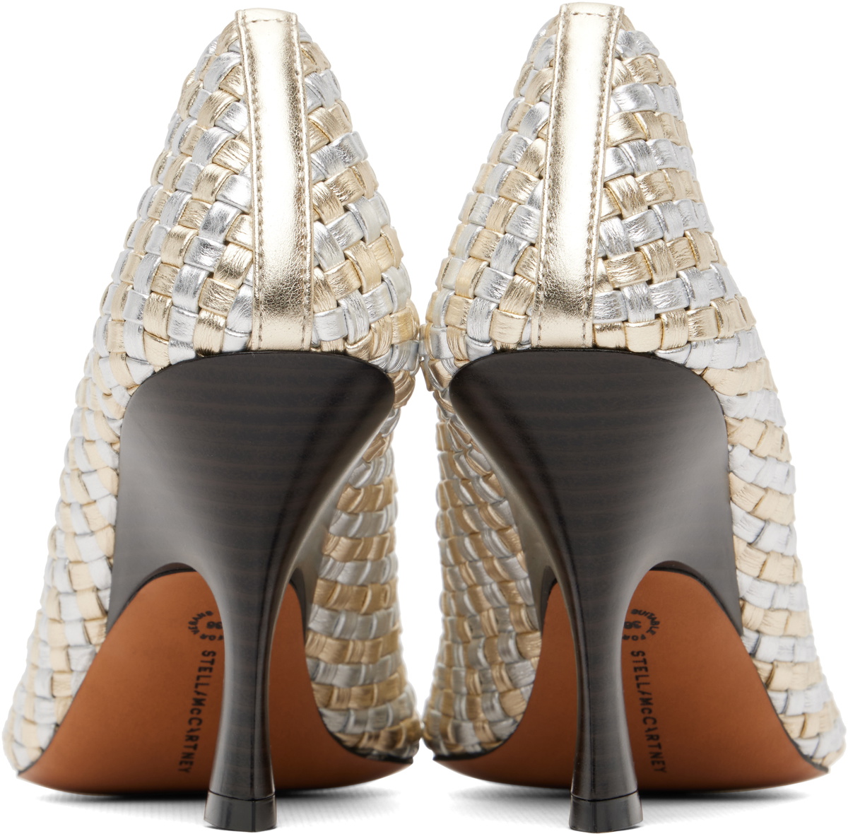 Stella McCartney Silver & Gold Elsa Woven Metallic Heels
