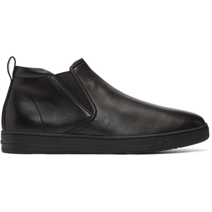 Photo: Prada Black Leather Mid-Top Slip-On Sneakers 