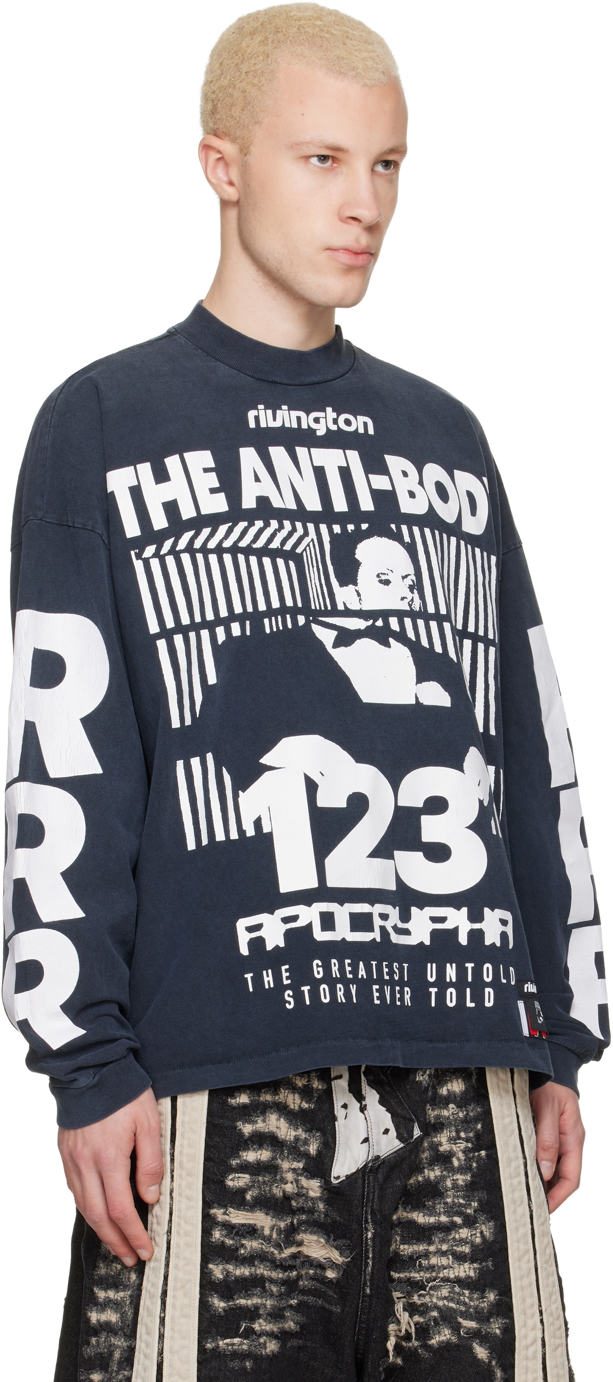 トップス RIVINGTON roi Rebis Long Sleeve T-Shirt Rivington Roi Rebis Black 'The Anti-Body' Vintage Long Sleeve T