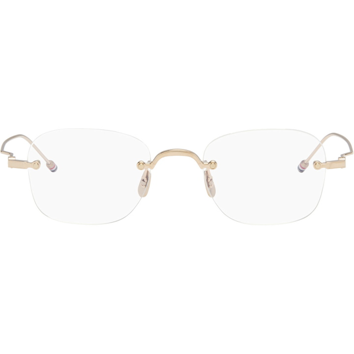 Photo: Thom Browne Gold Titanium Rectangular Rimless Glasses