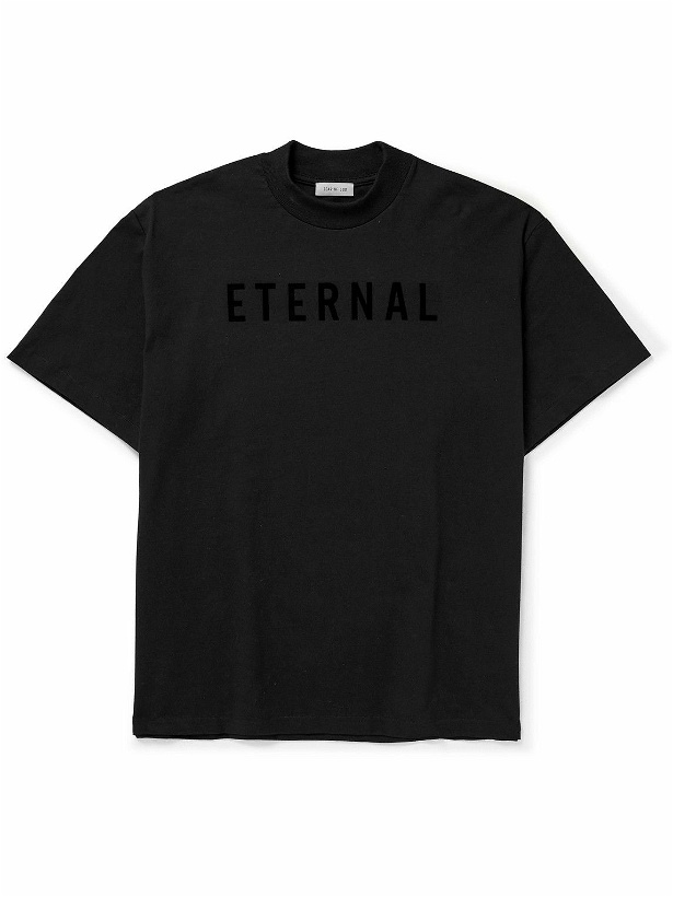 Photo: Fear of God - Logo-Flocked Cotton-Jersey T-Shirt - Black