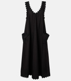 Juliet Dunn Embroidered scalloped cotton poplin midi dress