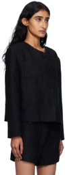 Pushbutton Black Collarless Tweed Jacket