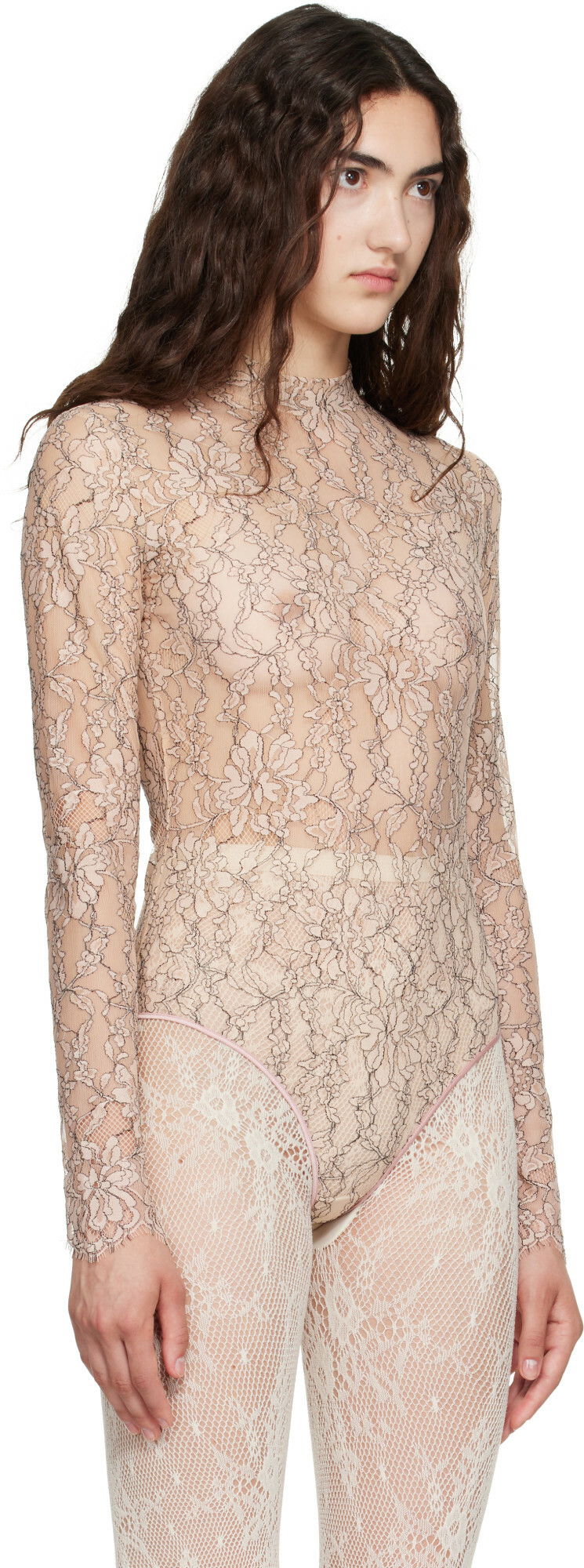 Valentino Beige Floral Lace Bodysuit