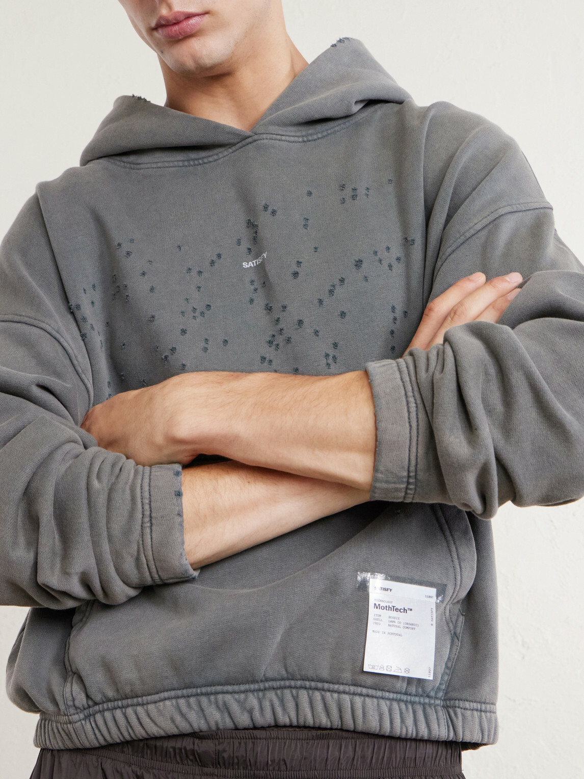 Satisfy - Logo-Print Distressed Cotton-Jersey Hoodie - Gray