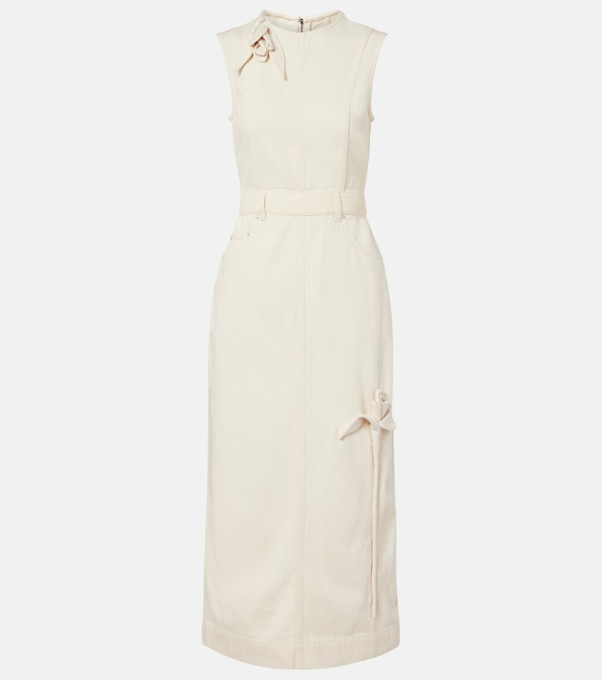 Erdem Floral-appliqué denim midi dress