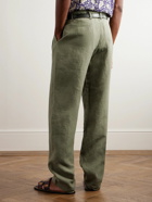 De Bonne Facture - Wide-Leg Pleated Linen Trousers - Green